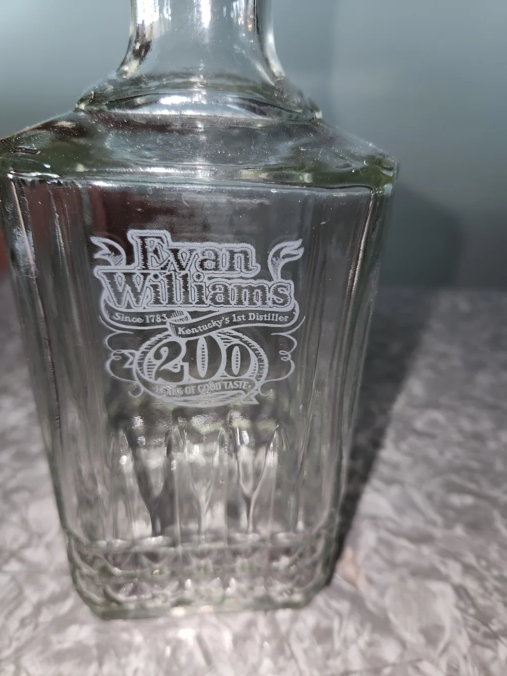 William Evams Clear Glass 200  Years Anniversary  Decanter with Faceted Stopper